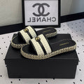 CHANEL Double  Women White Black Slippers Calfskin