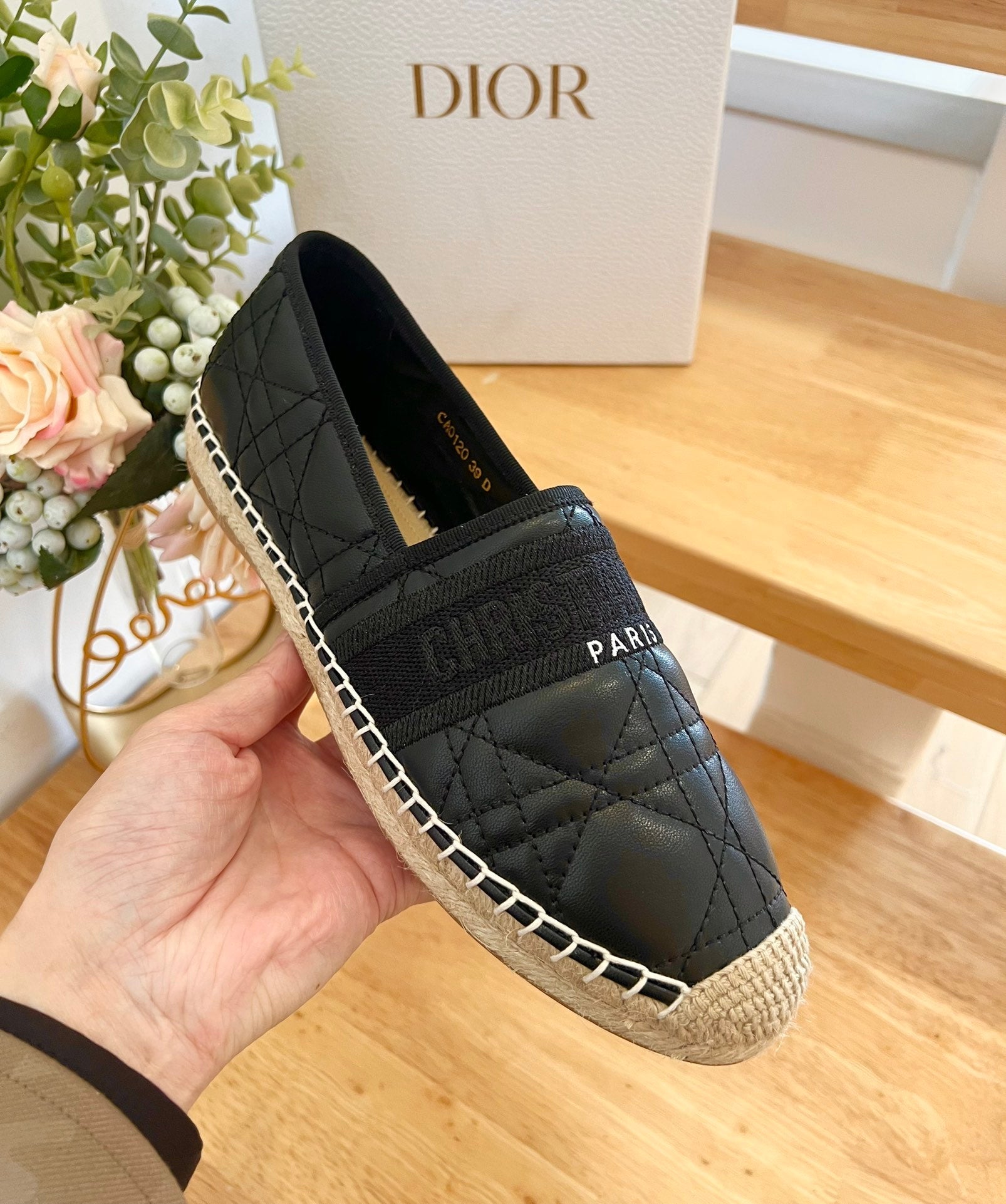 DIOR GRANVILLE ESPADRILLE BLACK QUILTED CANNAGE CALFSKIN