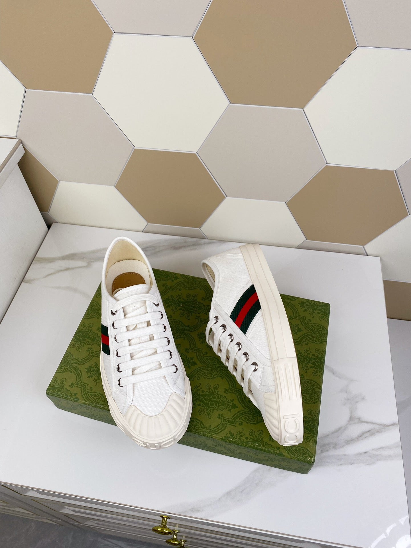 GUCCI JULIO SNEAKER WITH WEB WHITE CANVAS