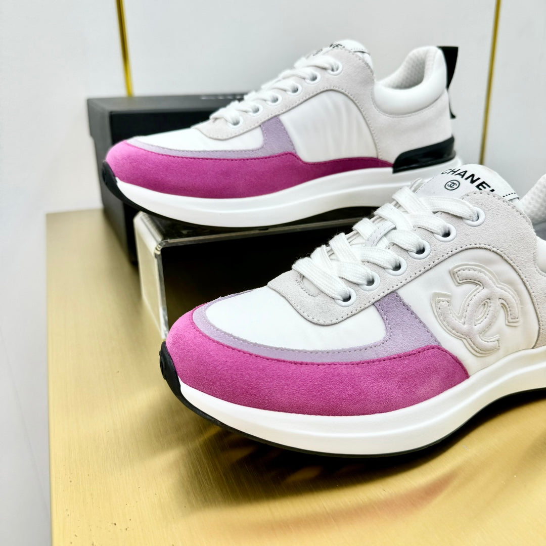CHANEL CLASSIC TRAINER IN GREY MIX BRIGHT PINK MERCERIZED VELVET