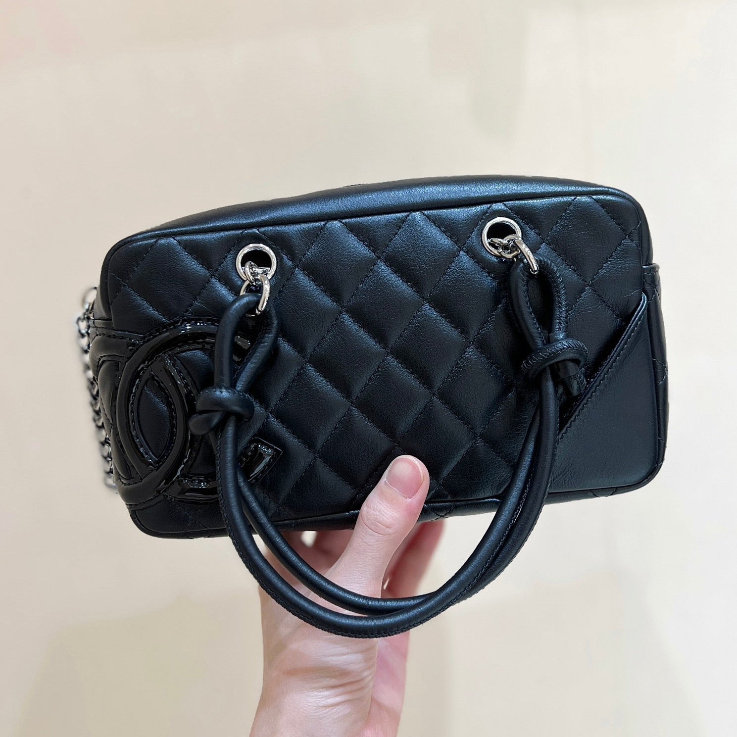 CHANEL 25S  CAMBON BOSTON BAG 21 IN BLACK CALFSKIN SILVER HARDWARE